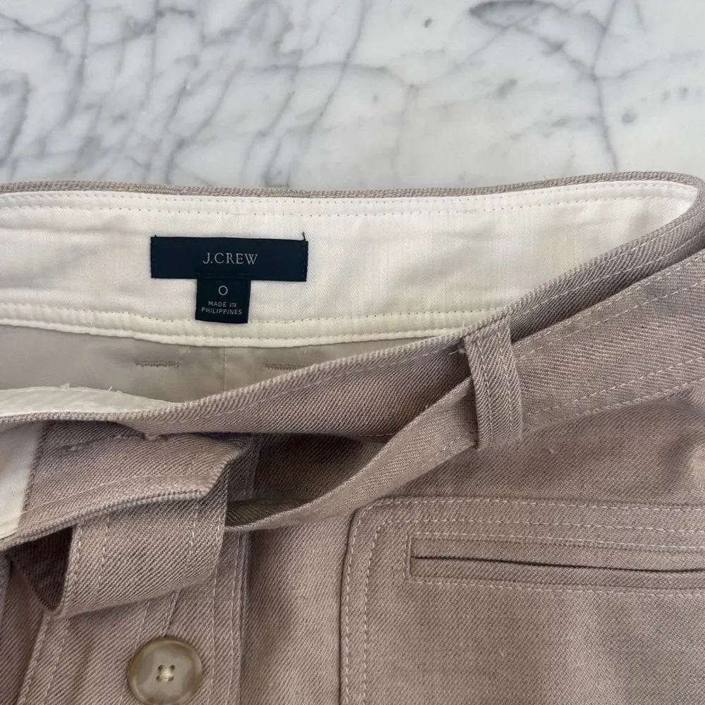 J. Crew | Tan Button Front Skirt in Stretch Linen Sz 0